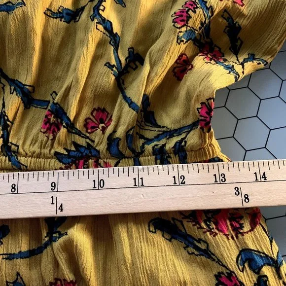 Knox Rose Dress Womens Small Golden Yellow Floral Folkloric A Line 3/4 Sleeves - Picture 6 of 13